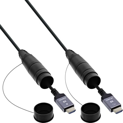 InLine HDMI Kabeltrommel, Ultra High Speed HDMI 2.1 AOC Kabel, 8K @ 60Hz, 4K @ 120Hz, 48 Gb/s, HDMI Typ A Stecker, PVC schwarz, 50m, 17950T