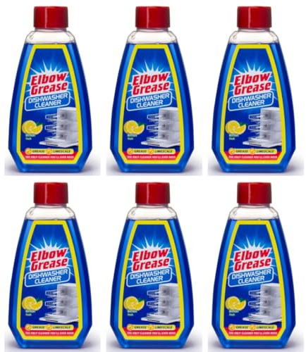 Elbow Grease Dishwasher Cleaner, Lemon Fresh, Removes Grease and Limescale, 250ml, Pack of 6
