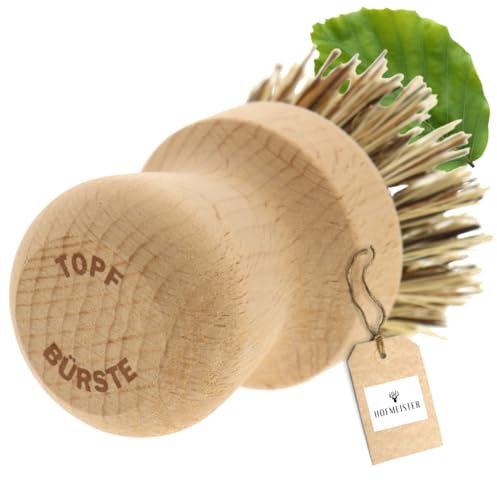 HOFMEISTER® Topfbürste Naturborsten Holz Spülbürste - löst starken Schmutz aus Töpfen & Pfannen, schont die Antihaftbeschichtung, hitzebeständigen Union-Fibre-Naturborsten, Bürste aus Buchenholz, 8 cm