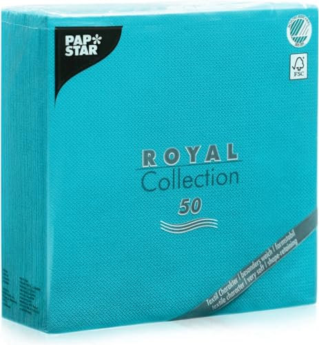 Papstar 81748 50-Servietten Royal Collection 1/4-Falz 40 x 40 cm, türkis