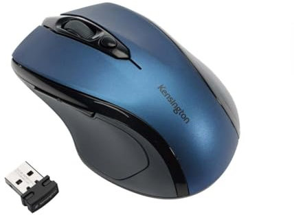 Kensington Mouse Pro Fit wireless, Mouse Ottico di Medie Dimensioni, per l'Home Office, 5 Pulsanti e Design Ergonomico per Destrorsi, Connessione Plug & Play, per Windows e macOS, Blu (K72421WW)