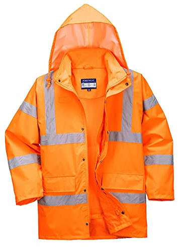 Portwest RT60 Hi-Vis Breathable Rain Traffic Jacket Multi Pocket Waterproof | Orange, Medium, EN ISO 20471 Class 3, EN 343 Class 4:3, UPF 40+, Inner Knitted Cuff, Two-Way Zip, Radio Loop, Reflective Tape
