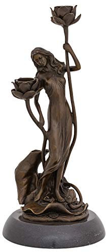 aubaho Kerzenständer Bronzeskulptur Frau Rose im Antik-Stil Bronze Figur Statue 35cm