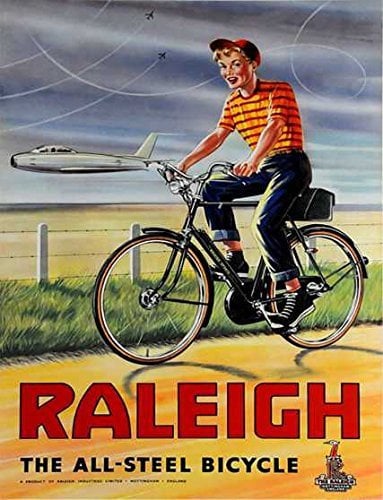 Raleigh the all steel bicycle bike retro shabby chic vintage style picture metal wall plaque sign (280mm x 200mm)