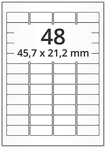 Laserdrucker Etiketten auf A4 Bogen, weiß - 45,7 x 21,2 mm - 4.800 Papier Aufkleber auf 100 Blatt, ablösbare Universal Klebe-Etiketten, matt