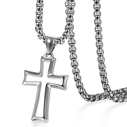 OIDEA Herren Halskette Kreuz Anhänger: Weiß Modern Kreuzkette mit 56 cm Weizenkette aus Edelstahl Vintage Biker Religiös Schmuck Geschenk für Männer Junge