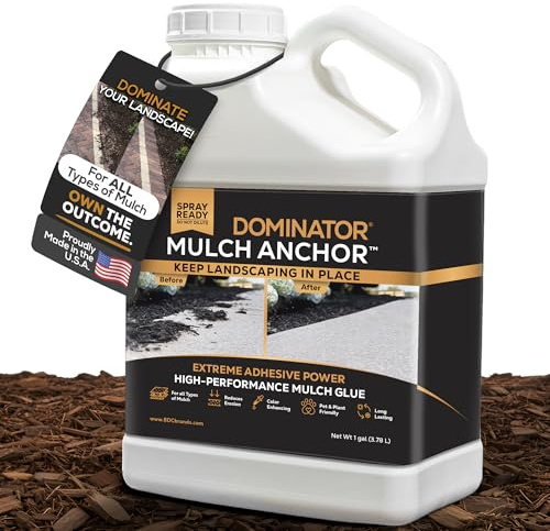 Dominator Mulchanker 3,5 l – Mulchkleber & Kiesbinde, Steinkleber für Landschaftsbau, Erbskies & Rinde, starker Stabilisator & Steinkleber, hergestellt in den USA