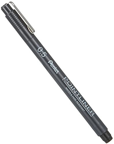 Pentel Pointliner S20P-5A, Fineliner, schwarz, wasserfest und lichtecht, 0,5 mm, 1 Stück (1er Pack)
