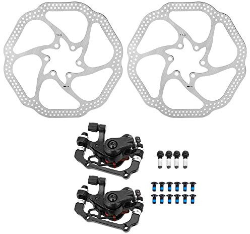 Fahrrad Bremsscheiben Set, 160mm Mechanische Scheibenbremsen, Vorne und Hinten Bremssättel, Hochtemperaturbeständig, für Alle Fahrradtypen