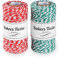 ilauke 2 Rouleau Ficelle de Coton Corde Rouge Vert,200m Cordes de Jute de Noël Style Classique,Ficelle Bicolore Corde de Coton pour Pâtisserie,Jardinage,Travaux Manuels,DIY Emballage Cadeau de Noël