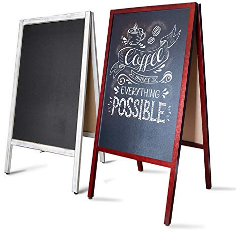 MoB Présentoir publicitaire pour l'extérieur - Résistant aux intempéries - Tableau publicitaire pour l'extérieur - Tableau à craie inscriptible - Double face - Avec marron blanc - 81 x 50,8 x 4,5 cm