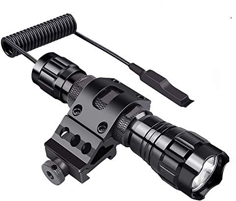Linterna táctica de 1 modo, 1000 lúmenes, luz LED de caza para rifle, linternas con montaje en riel Picatinny, interruptor de presión remoto, batería recargable, cargador