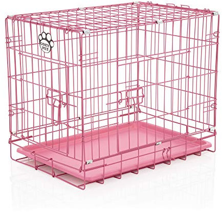 Cozy Pet Dog Cage 24 Pink ABS Tray Folding 61cm Puppy Crate Cat Carrier Dog Crate DCP24P