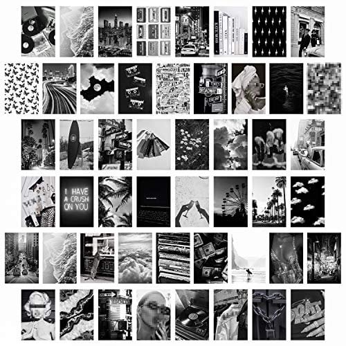 50 Schwarzweiße ästhetische Bilder für Wandcollage, schickes Collagen Druckset, Raumdekoration für Mädchen, Vintage Wandkunstdrucke für Zimmer, Schlafsaal Foto Display, VSCO Wall Poster für Bar