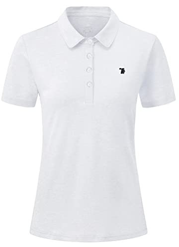 YSENTO Damen Golf Poloshirt Kurzarm Polohemd Schnelltrocknend Atmungsaktiv Sport Tennis Lady-Fit T-Shirts(Weiß,M)