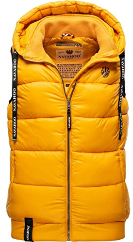 Navahoo Quiltad väst, lätt utomhusväst, övergångsjacka med huva, Kassidy XS-3XL, GUL, S