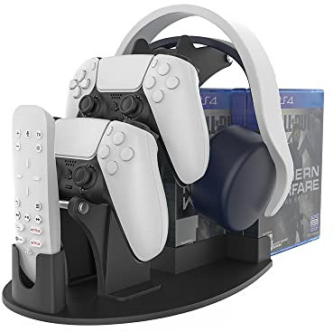 EJGAME Dual Game Controller & Headphone & Media Remote & Game Disc Stand Holder for PS5,/PS4/Xbox ONE/Series X/Switch,Stay Organized(Black)