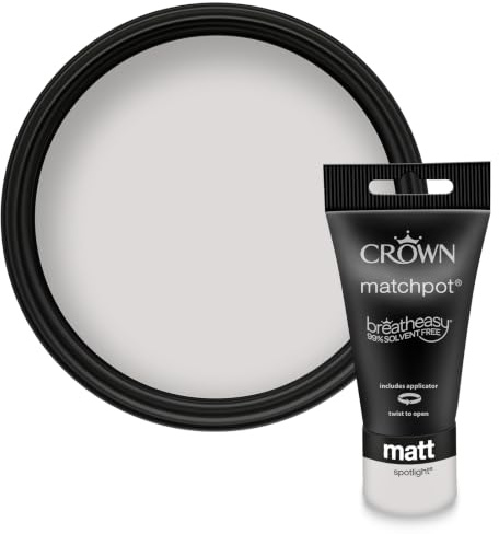 Crown WALLS & CEILINGS Light Grey Matt Paint Tester - Sample 40ml | Try Spotlight before you buy. See the true colour on your wall, in your own light. Low VOC, low odour, breatheasy