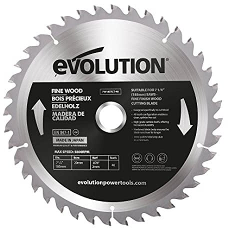 Evolution FW185TCT-40 - 185 mm feines Holzsägeblatt - Hartmetallbestücktes Sägeblatt mit 40 Zähnen liefert die glattesten und schnellsten Schnitte in Platten, Sperrholz und Hartholz