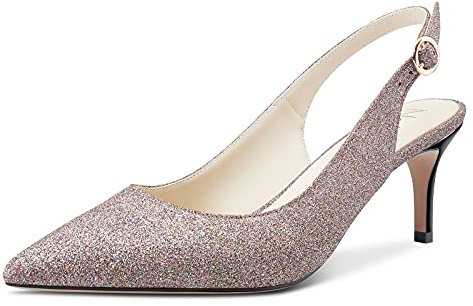 NobleOnly Scarpe col Tacco Donna Fodera in Pelle Sandali Tacco a Spillo 6CM Gattino Heels Oro Glitter Scarpe EU 42