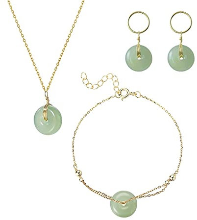 HCMA 925 Silber 3-teiliges Jade Schmuckset Kreis Neckace + Armband + Ohrringe Für Frauen Mädchen Geschenk Handgemachter Schmuck Hochzeit Party Schmuck Set