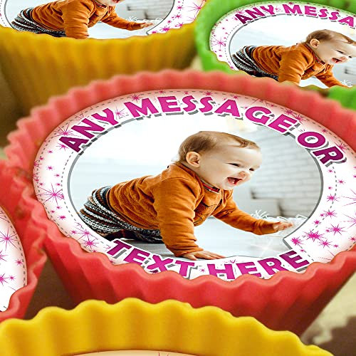 Your Very Own Photo Image Starry - Pink - 20 x 5cm Personalised Edible Cupcake Toppers on Premium Icing