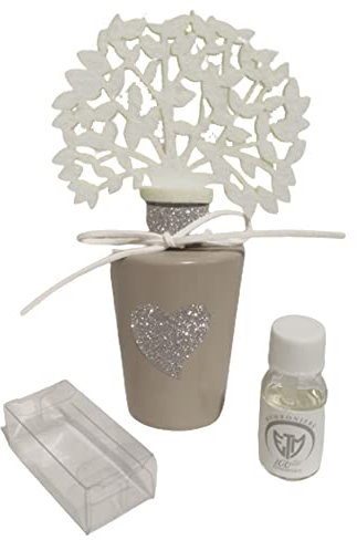 FRAGRANCE Profumatore diffusore Brill Albero della vita TORTORA con cuore argentato glitter h.17 SCATOLA REGALO