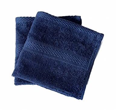 Lyra Linens - Lot de 2 ou 4 gants de toilette carrés en flanelle 100 % coton égyptien 500 g/m² - 30 cm x 30 cm - Séchage rapide et absorbants - Bleu marine