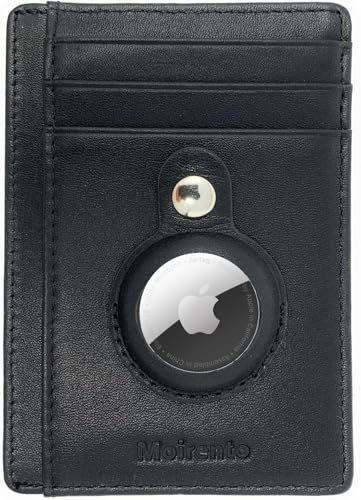 MOIRENTO Portefeuille fin Airtag Parent, cuir noir, S, Minimaliste