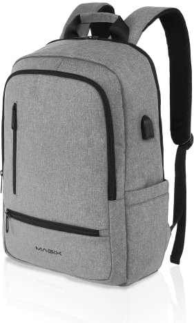 Magix Sac à Dos Ordinateur Portable 16 Explorer Noir avec USB Charging Port, résistant à l'eau, Poche cachée, Grand Espace, adapté au Travail/Voyage/école. pour Hommes et Femmes Gris