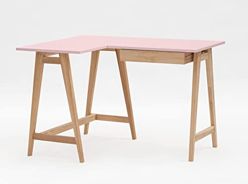 RAGABA Luka - Scrivania angolare con forma a L, scrivania ad angolo, tavolo da lavoro, tavolo da lavoro, tavolo per computer, 115 cm + 85 cm, lato sinistro, in legno massello di frassino, rosa cipria