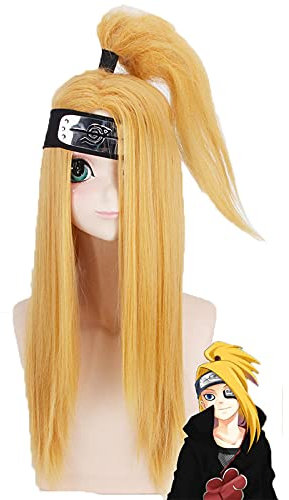 ydound Anime Coser pruik Akactuki Perücken Cosplay Kostüm Deidara Männer Langgold Hitzebeständige Synthetische Haare Halloween Perücke + Perücke Kappe