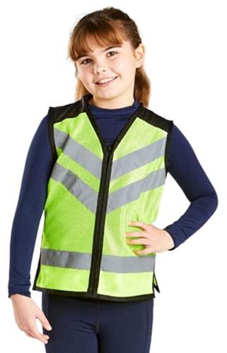 Kids High Visibility Safety Vest - Breathable, Reflective Riding Gear with Front Zipper & Internal Pocket - Adjustable Junior Visibility Vest with Reflective Accents for Safe Horseback Riding