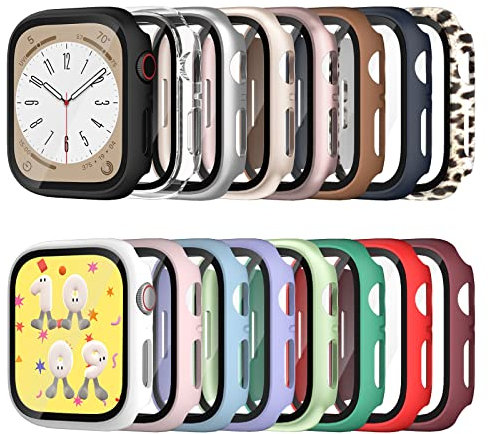 Lot de 16 coques pour Apple Watch SE (3{^>e<^} génération)/SE 2/SE/6/5/4, protecteur d'écran de 40 mm, (version 2025) en polycarbonate rigide ultra fin avec film en verre trempé intégré pour iWatch de