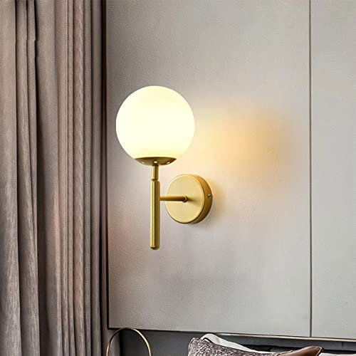 Mengjay Applique Murale Moderne E27 Industriel Vintage Globe en Verre Goutte Applique Rétro Éclairage de Lampes Murales Boule de Verre Métal Doré, pour Chambre, Salon (opaque)