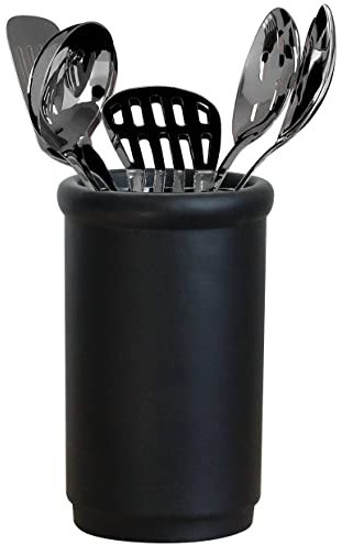 Olly & Rose Provence Toughened Ceramic Utensil Holder 18cm - Kitchen Utensil Holder and Bathroom Use (Matt Black)