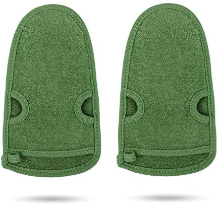 2 Stück Peelinghandschuh rau für Körper, Dusch Schwamm Body Gesicht - Peeling für Hamam, Sauna, Dusche, Körperpeeling & Massage Handschuhe (Grün)