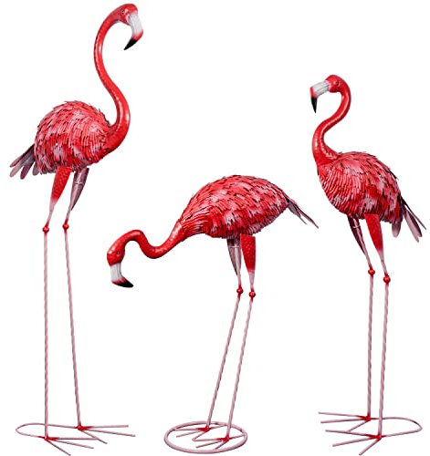 AOFOX Flamingo Garden Statues et Sculptures, 3 pièces métal Grand Rouge Flamingo Oiseaux Figurines Cour Cour Cour Cour pelouse Jardin Art Déco Ornements (Rouge)