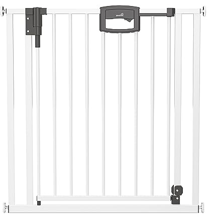 Geuther Türschutzgitter Easylock Plus | Treppenschutzgitter ohne Bohren Breite 144,5-152,5 cm | Türgitter Baby Holz-Metall | Kinderschutzgitter beidseitig öffnend | Kindersicherung Tür | Weiß