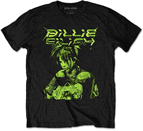 Billie Eilish Unisex Illustration Official Black T-Shirt, Schwarz, L