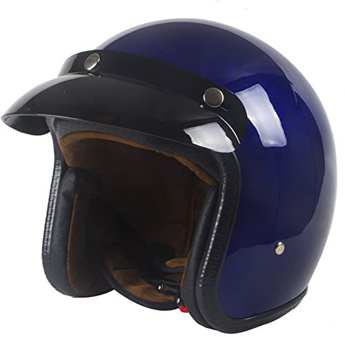 Vintage Open Face Motorradhelm, Retro 3/4 Half Shell Jet Vespa Helm, DOT/ECE Genehmigt Erwachsene Männer Frauen Straße Shiny Moped Roller Motorrad Sommer Helm,Blau,XL