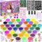 FAMKEEP Glitzer Tattoo Set Kinder, Temporäres Glitzer Tattoo,42 Farben Glitzer Make Up Kit für Kinder,223 Tattoo Schablonen,5 Pinsel, 3 Kleber,wasserdichte Tattoos für Geschenk Kinder Karneval