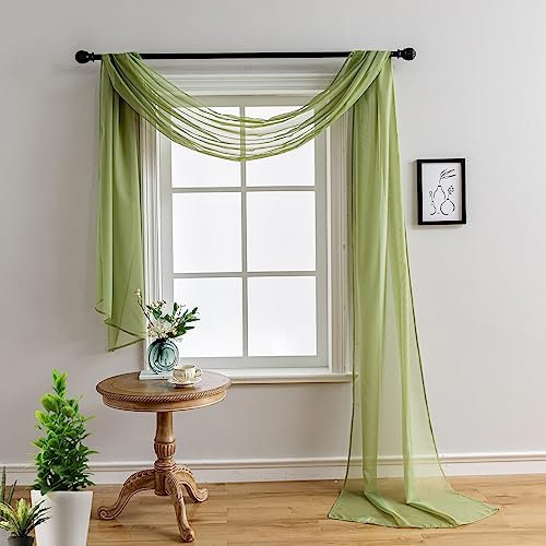 AZRMT Fensterschal, Betthimmel, Vorhänge, Hochzeitsbogen, Drapierstoff, 55,6 cm lang, Vorhangschal, Volants für Fenster, Wohnzimmer, Schlafzimmer, Party, grüner transparenter Stoff zum Drapieren, 1