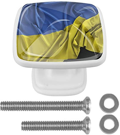 WOSHJIUK Pomos de armario,pomos de tocador,tiradores de cajones,bandera ucraniana,Paquete de 4 manijas de herrajes para gabinetes de cocina