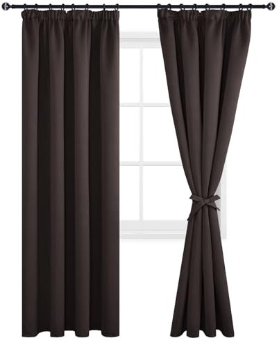 DWCN Gardinen Blickdicht Vorhänge mit Kräuselband 2er set H245 x B140 cm, Verdunklungsvorhänge mit Vorhang-Krawatten, Vorhänge Wohnzimmer Schlafzimmer Thermogardine Kälteschutz Wämreisolierende, Braun