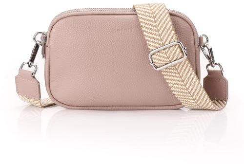 befen Genuine Leather Crossbody Purse for Women Small Handbags Double Pockets Mobile Phone Shoulder Bag-Nude Pink