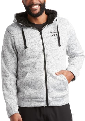 Reebok Herren Fleecejacke - Sherpa Gefüttert Zip Sweater Fleecejacke - Schwerer Fleecemantel für Männer (M-XXL), Grau meliert, X-Large
