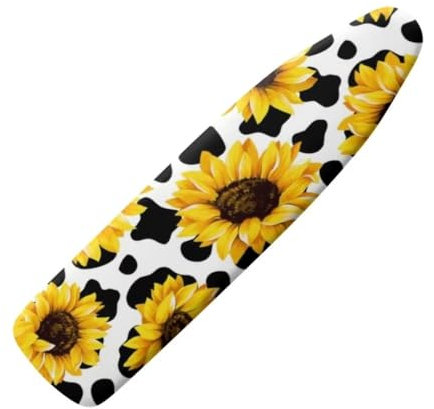 Jeiento Yellow Sunflower Ironing Board Cover Scorch Resistant Black Cow Spots Iron Pad Covers Padding with Elastic Edge,Non-Slip,Hook and Loop Fasteners,15x54 Inches