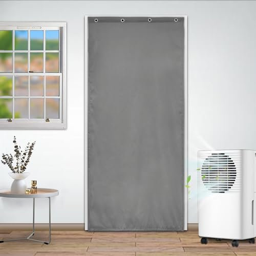 Heavyoff Rideau de Porte Isolant Thermique, Rideaux Occultant Anti-Froid, Oxford Porte D'écran Coupe-Vent d'hive, Isolant Phonique pour Chambre Coucher Cuisine Entrée Gris, 90x200cm