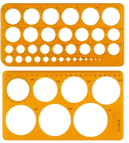 2 Stück Kssvzz Kreis Schablone Vorlage, Kreis Schablone Mit 36 Kreisen und 7 Kreisen, Kreis Lineal Zum Malen Für Zeichenhilfen, Quilling Schablone, Transparent Orange